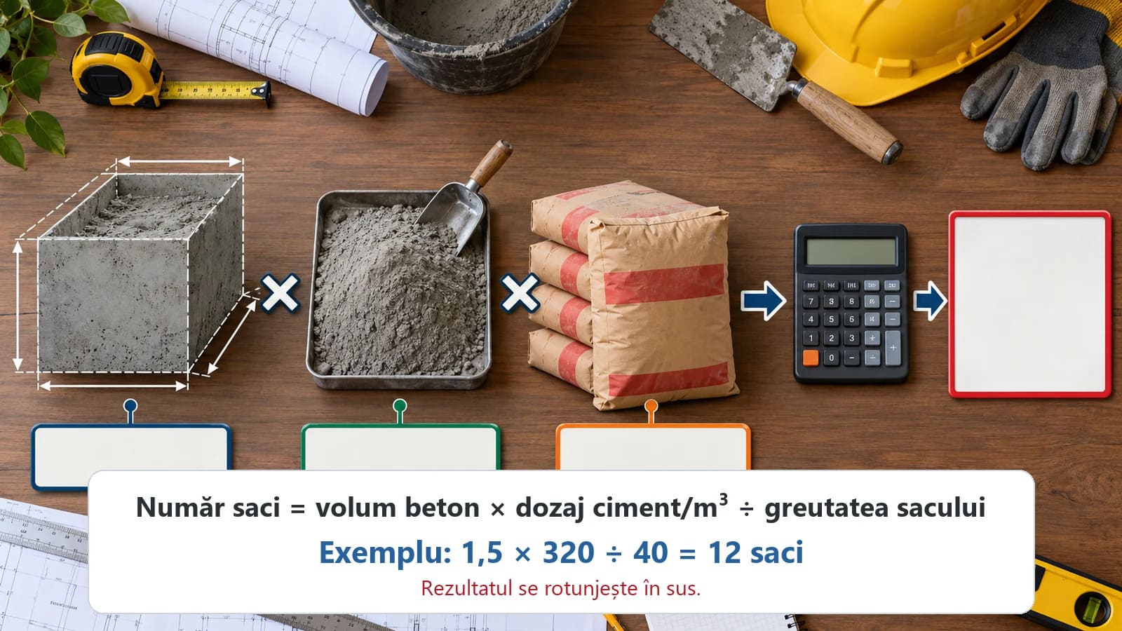 formula calcul numar de saci de ciment